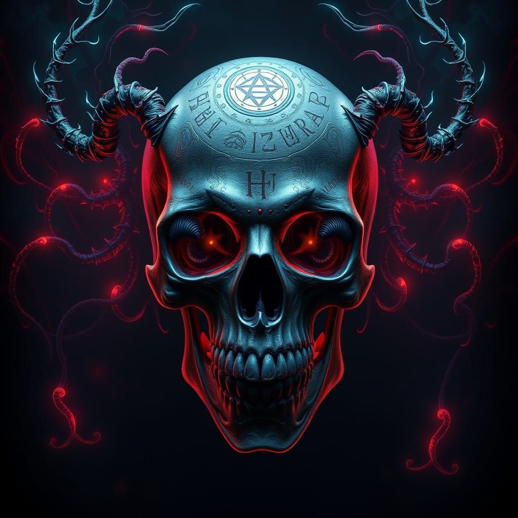 Glowing Human Skull in Rich Fantasy Landscape