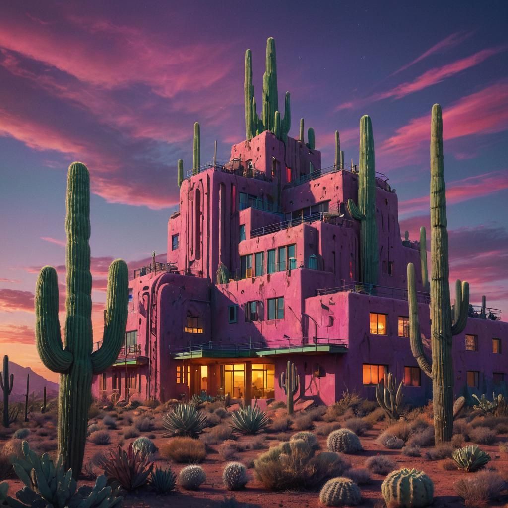 Retro-Futuristic Cactus Building in Arizona Desert