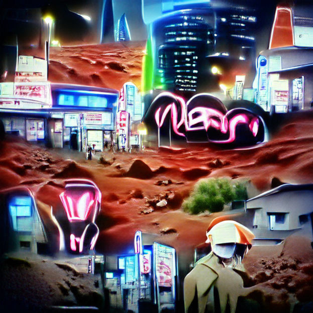 Neon Anime Cityscape on Mars