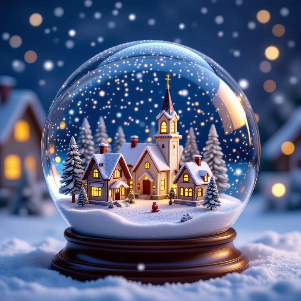 Magical Christmas Village Snow Globe Scene