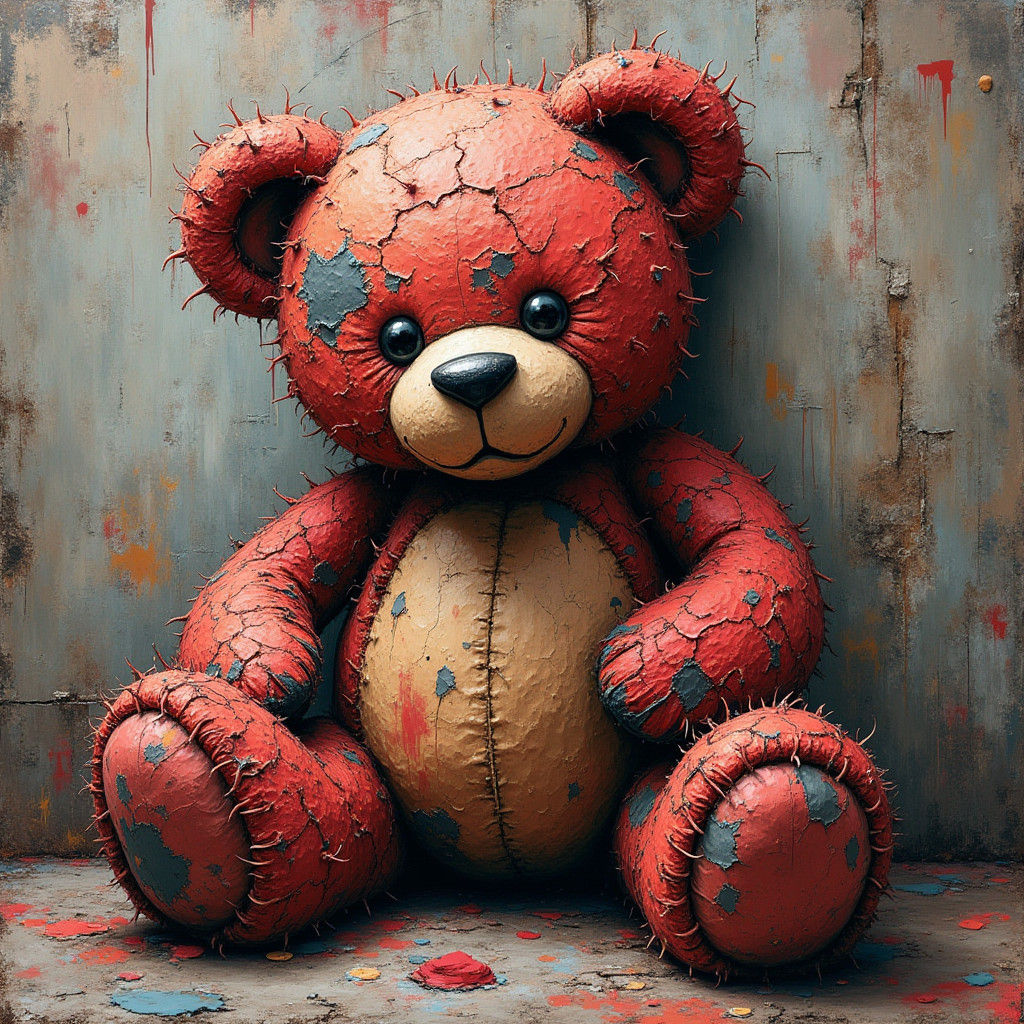 Gritty Teddy Bear in Street Art Style