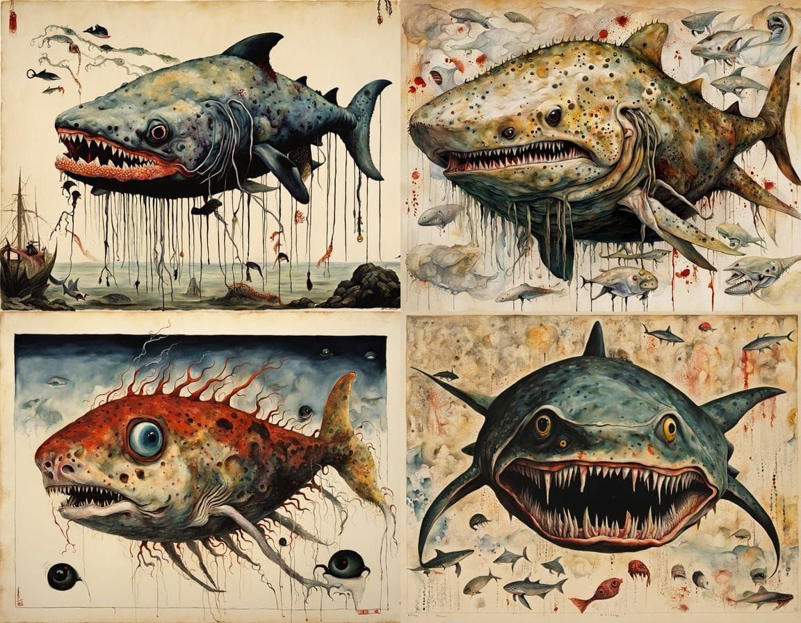 Surreal Mutant Sea Creature in Japanese Art Style