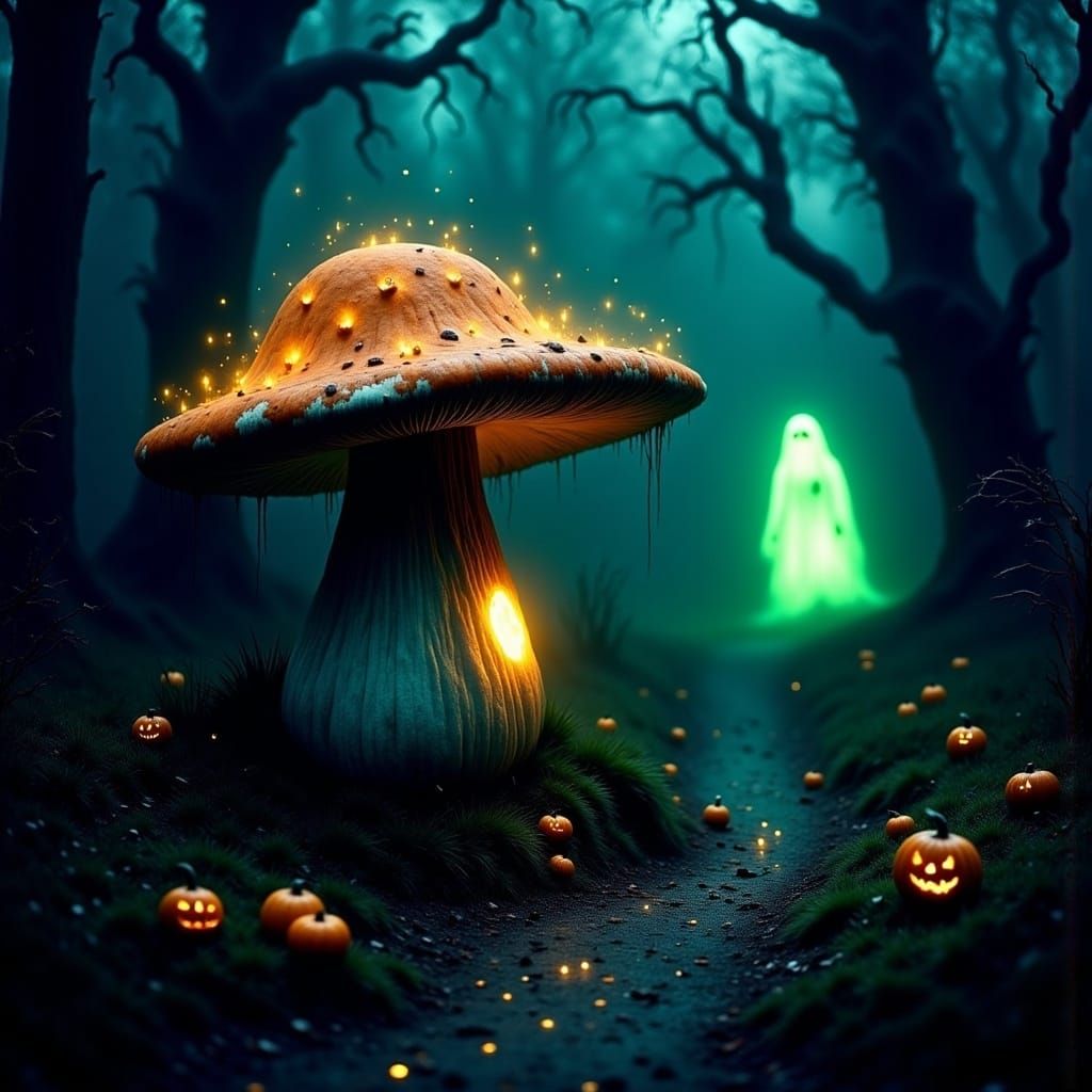 Enchanted Bioluminescent Forest with Fairy Mushroom House