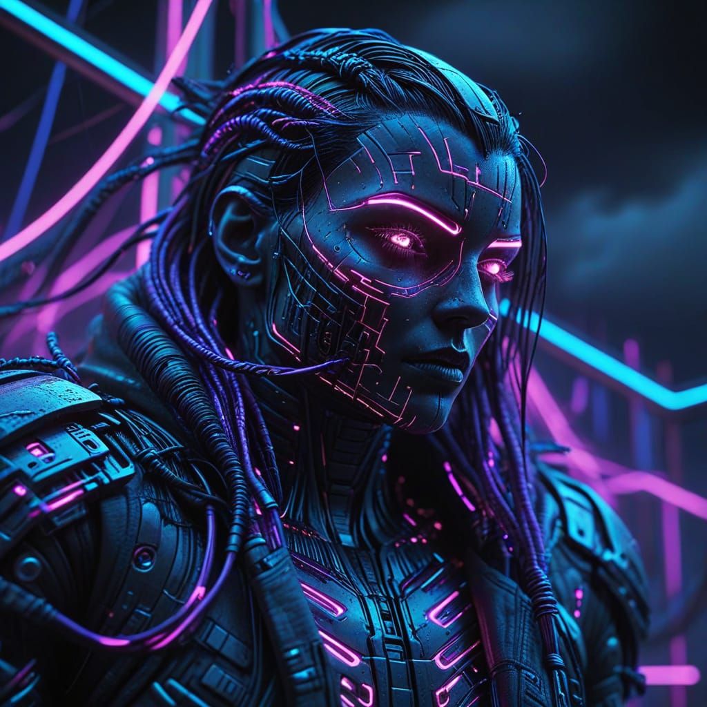 Cyberpunk Metallic Thread Structure Reaching for Dramatic Sk...