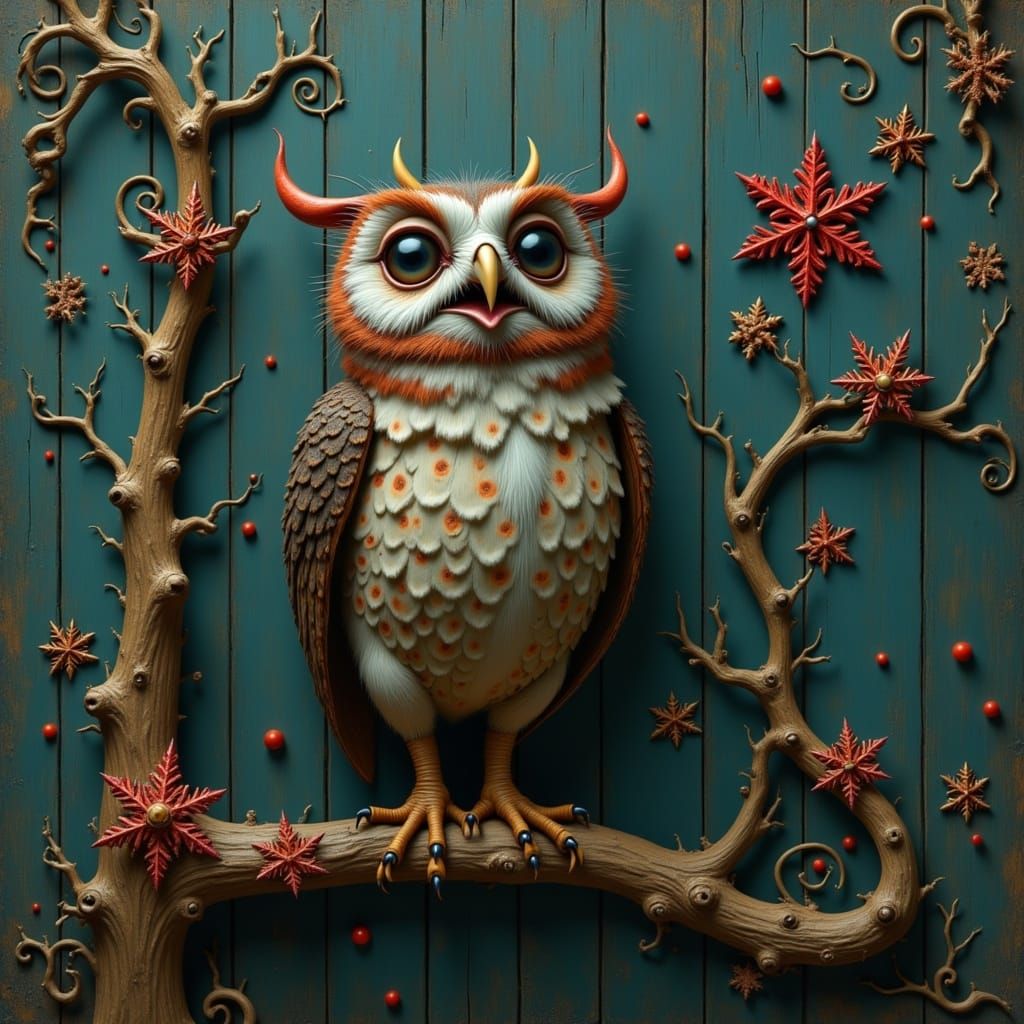 Whimsical Owl in Baroque Quirky Style