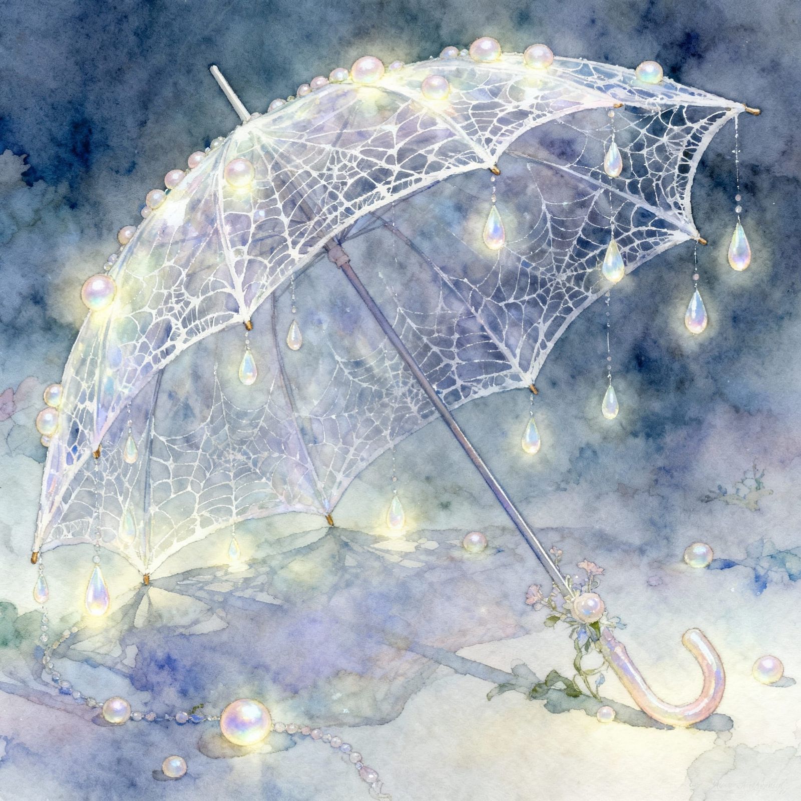 Enchanted Spiderweb Umbrella with Luminous Raindrops