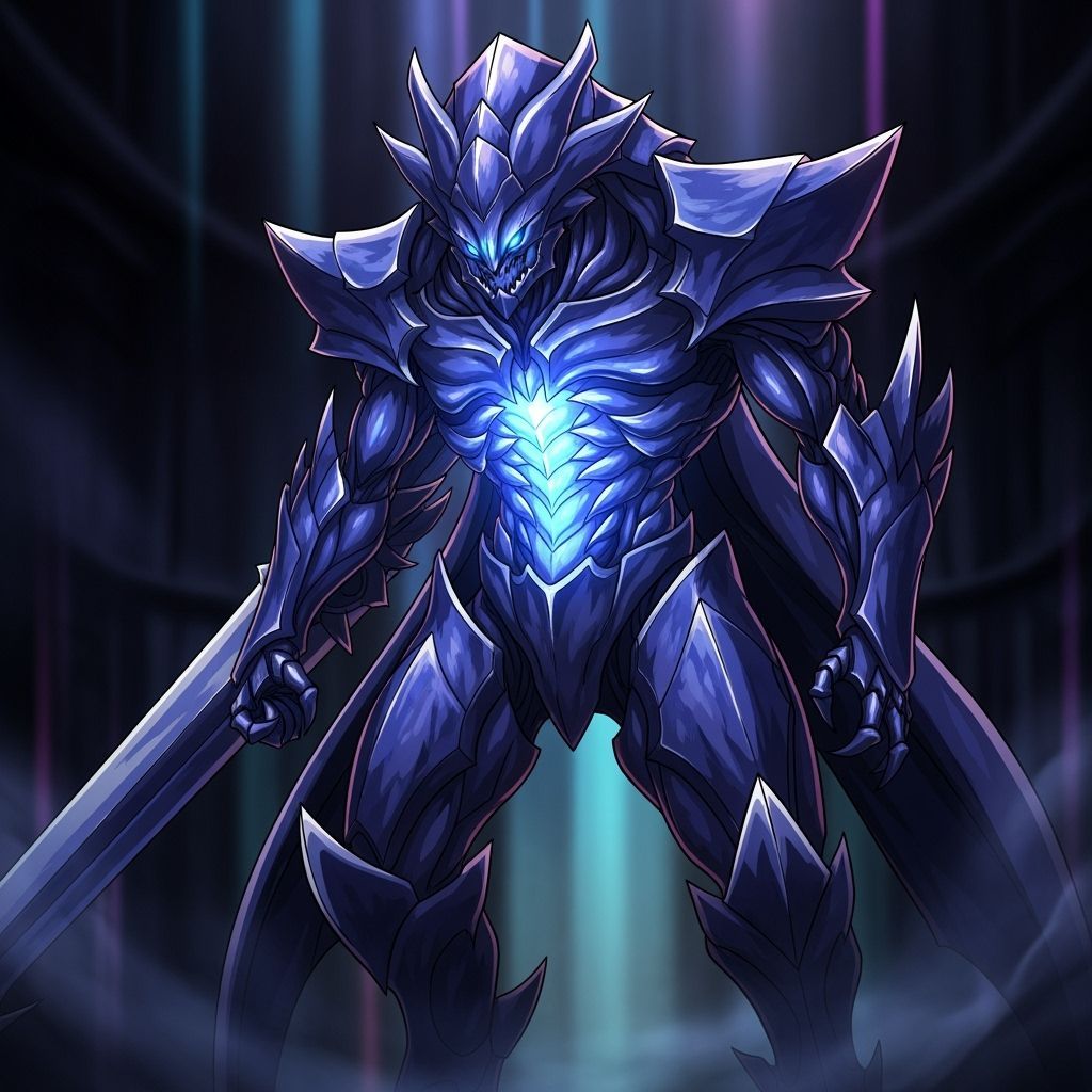 Eldritch Exoskeleton Creature in Cel-Shaded Manga Style