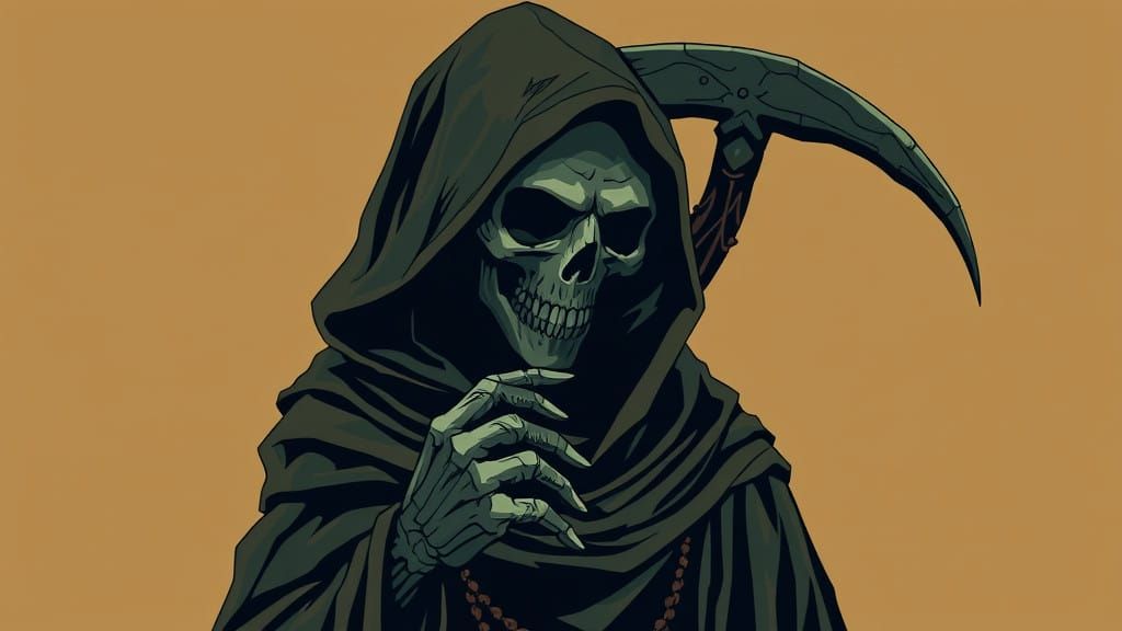 Grim Reaper Figure in Earthy Hues