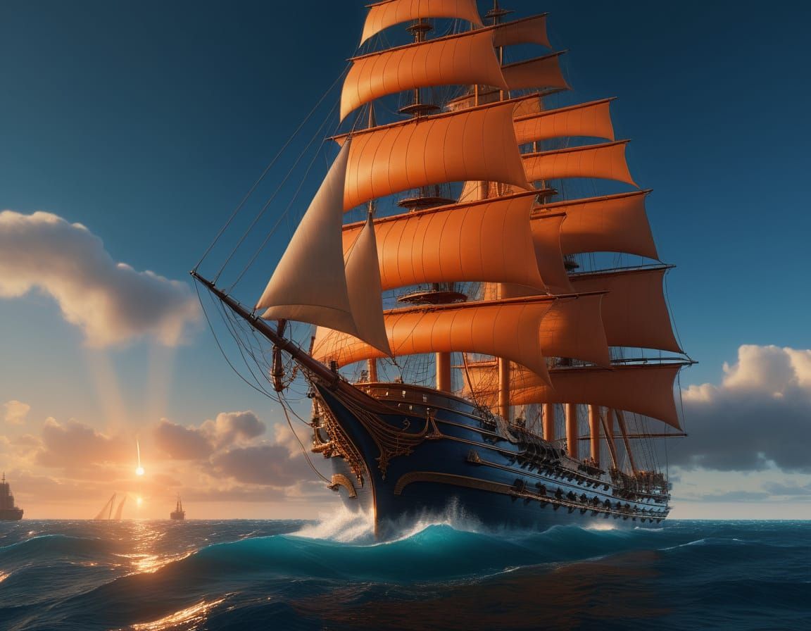 Modern Ship Sailing Calm Sea - Cinematic Digital Matte Paint...