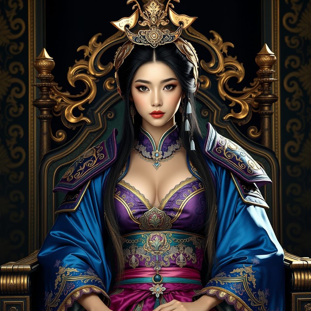 Regal Samurai Princess in Velvet and Gold Armour