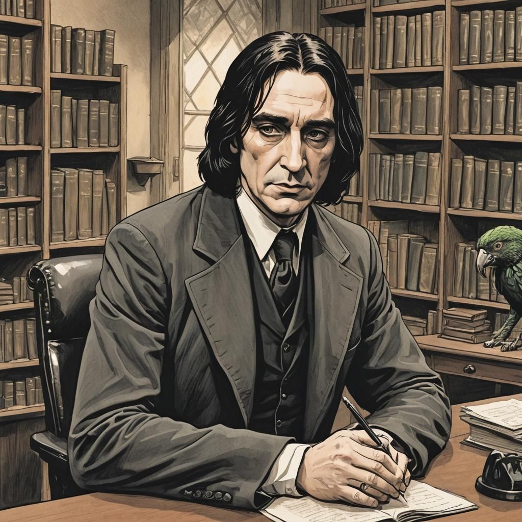 Young Severus Snape with Parrot in Office