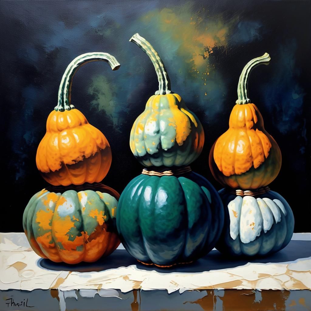 Abstract Gourds Painting in Complementary Colors