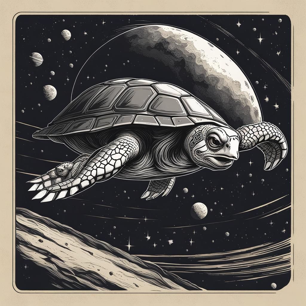 Turtle Starship Captain Speeding Through Space