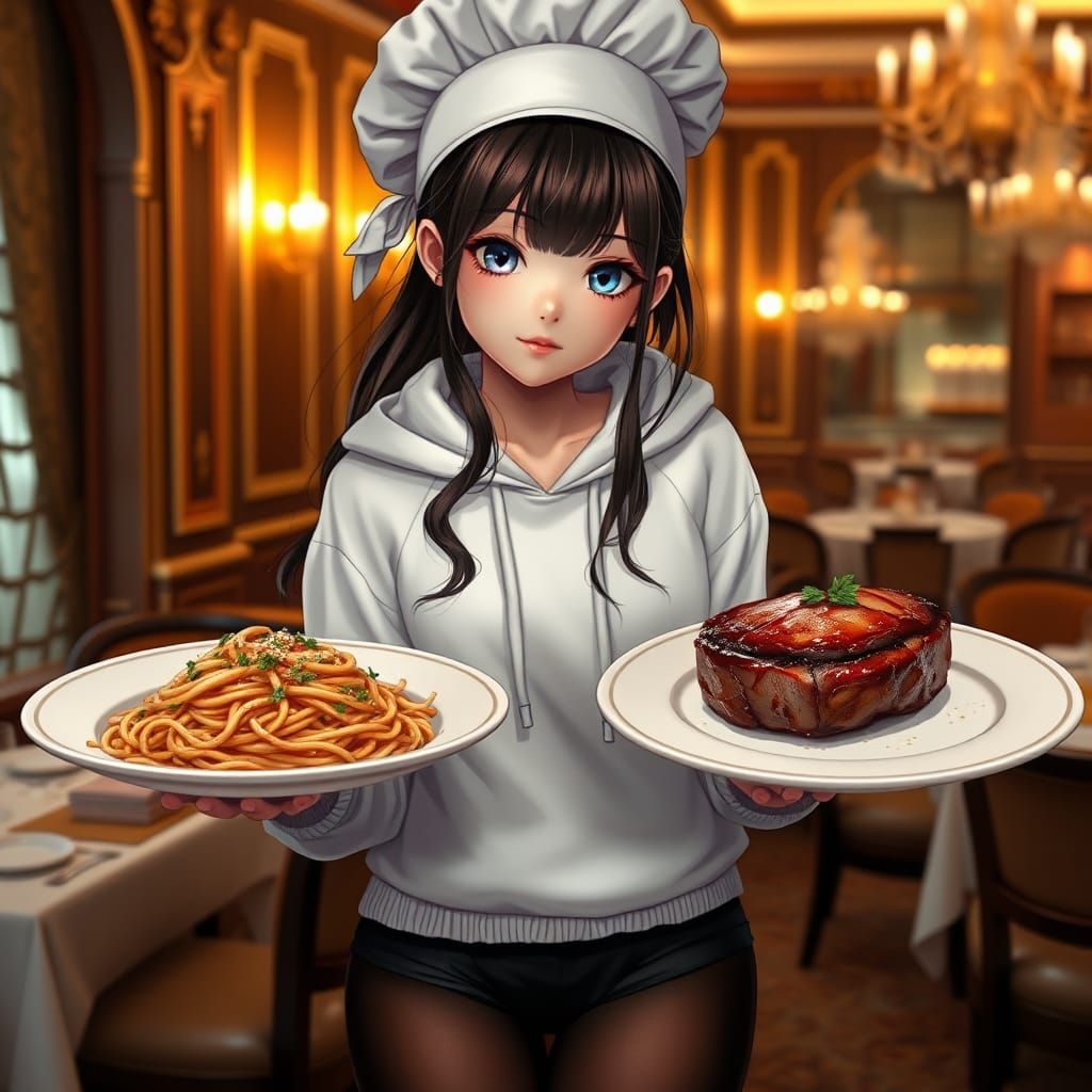 Girl Chef with Gourmet Food: Matte Painting