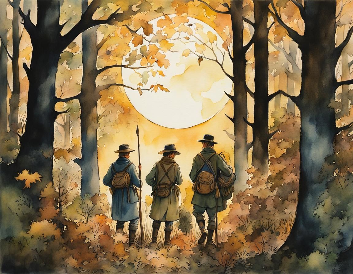 Ethereal Moonlight Hunters in Watercolor and Ink
