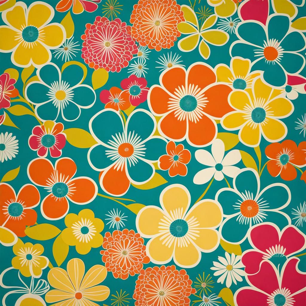 1960s Floral Wallpaper in Bright Retro Colors