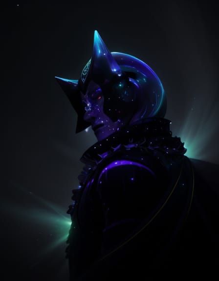 Neon Jester Dances Amidst Glowing Nebula