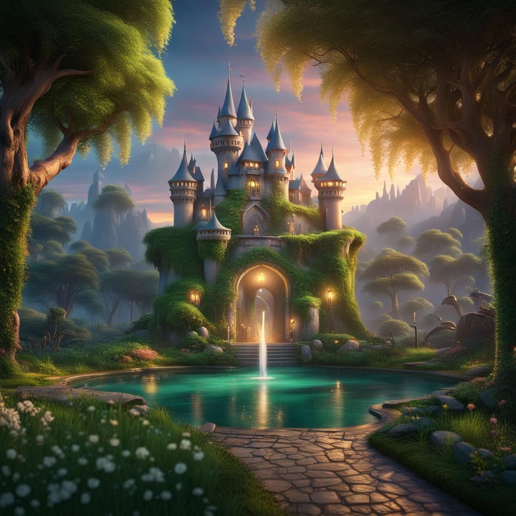 Enchanted Emerald Castle and Garden Oasis