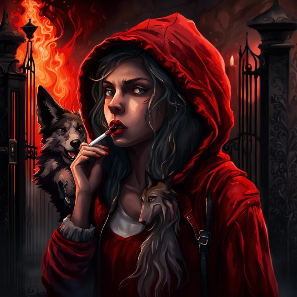 Red Riding Hood at Burning School in Noir Style