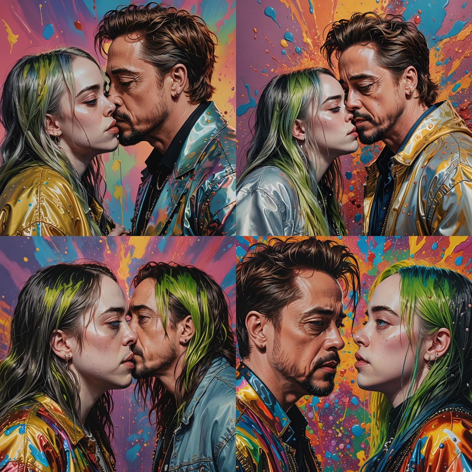 Hyperrealistic Kissing Portrait with Splash Art Background