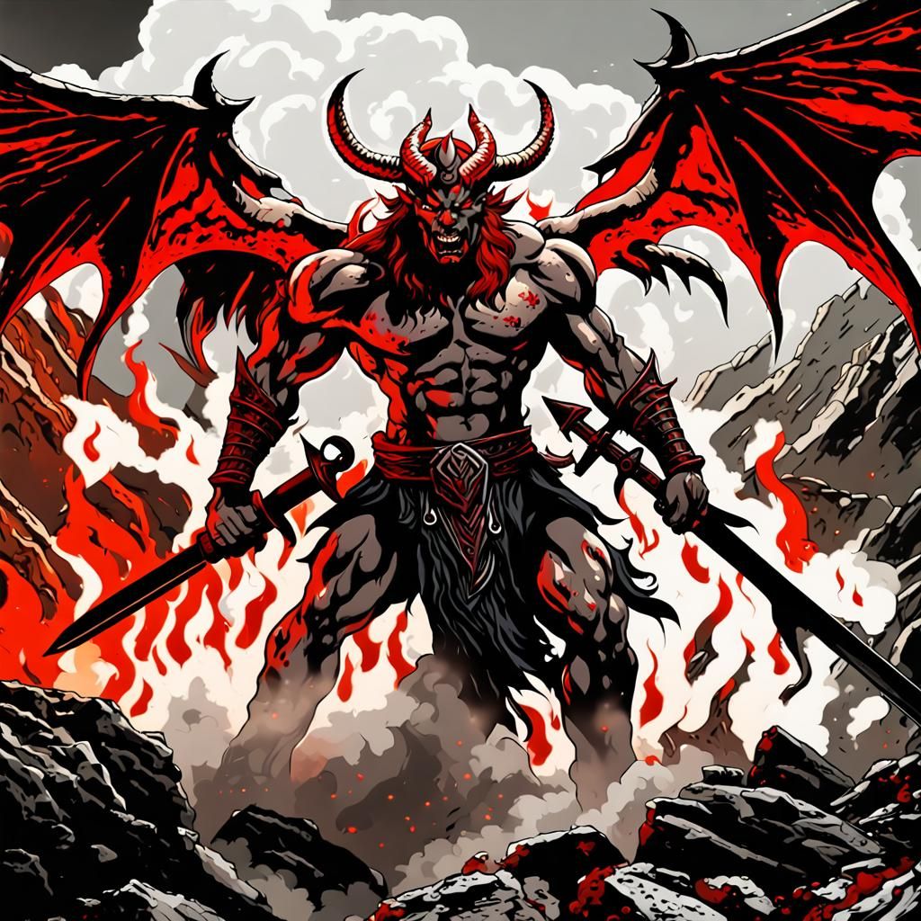 Demonic Warrior Emerges from Apocalypse in Fantasy Art