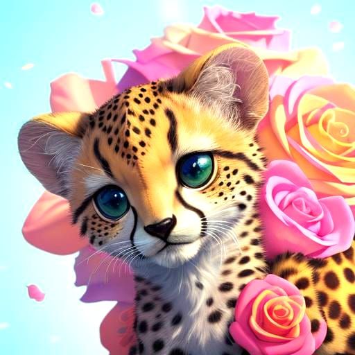 Cheetah Cub in Rose, 3D Render