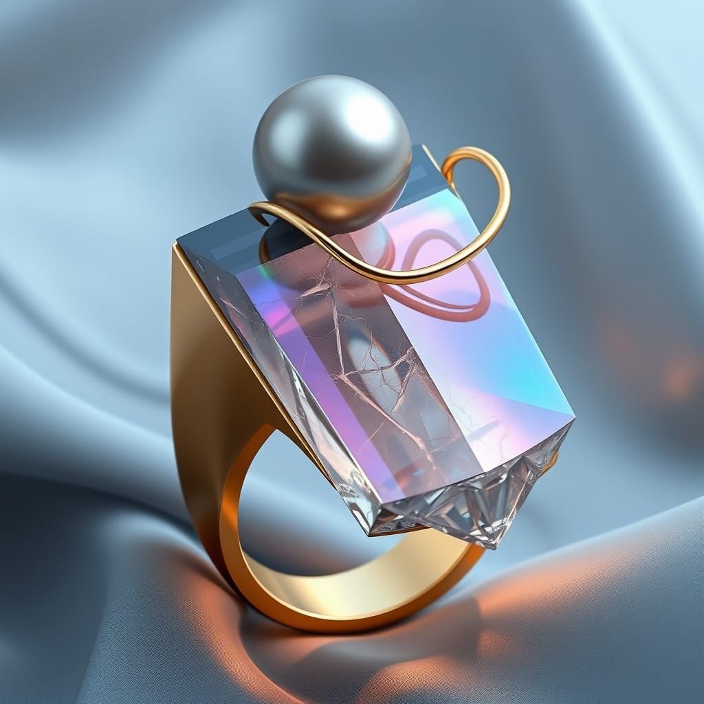 Massive Art Deco-Inspired Gold Ring with Iridescent Crystal ...