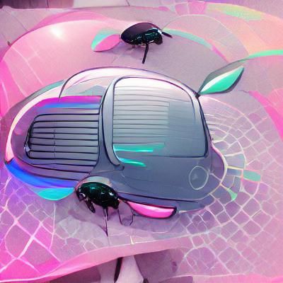 Vaporwave Beetle in Retro-Futuristic Scene