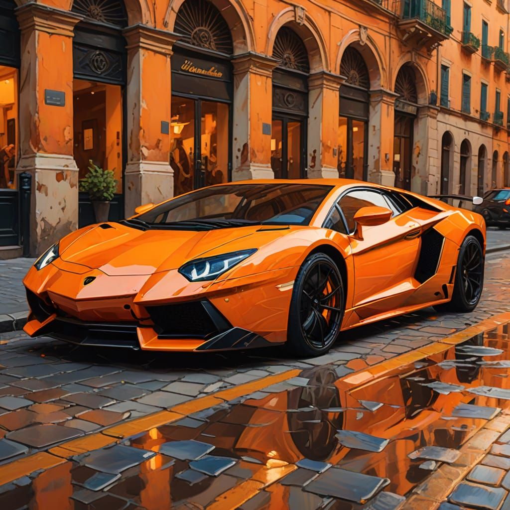 image of a fabulous fluorescent orange Lamborghini Aventador...