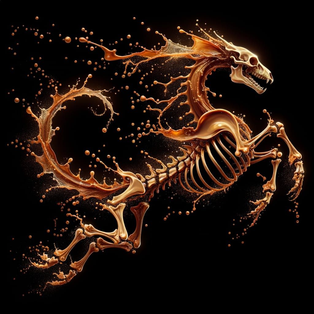 Ethereal Coffee Dragon Skeleton in Art Nouveau Style