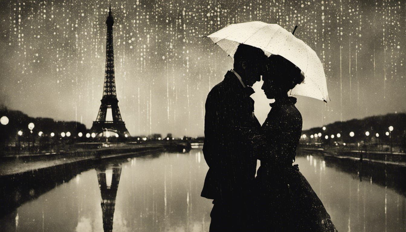 Romantic Paris: Lovers in Moonlight, Impressionist Style