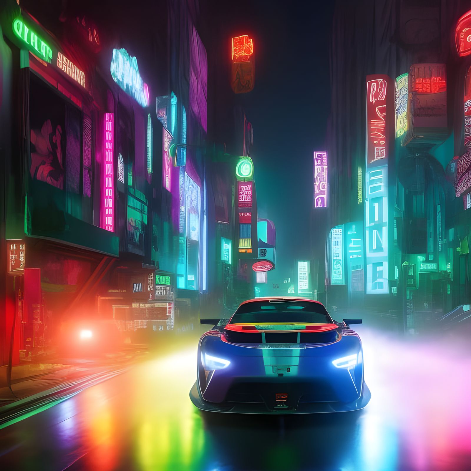 Neon Shibuya Race Cars: Artgerm-Inspired Photorealistic Scen...