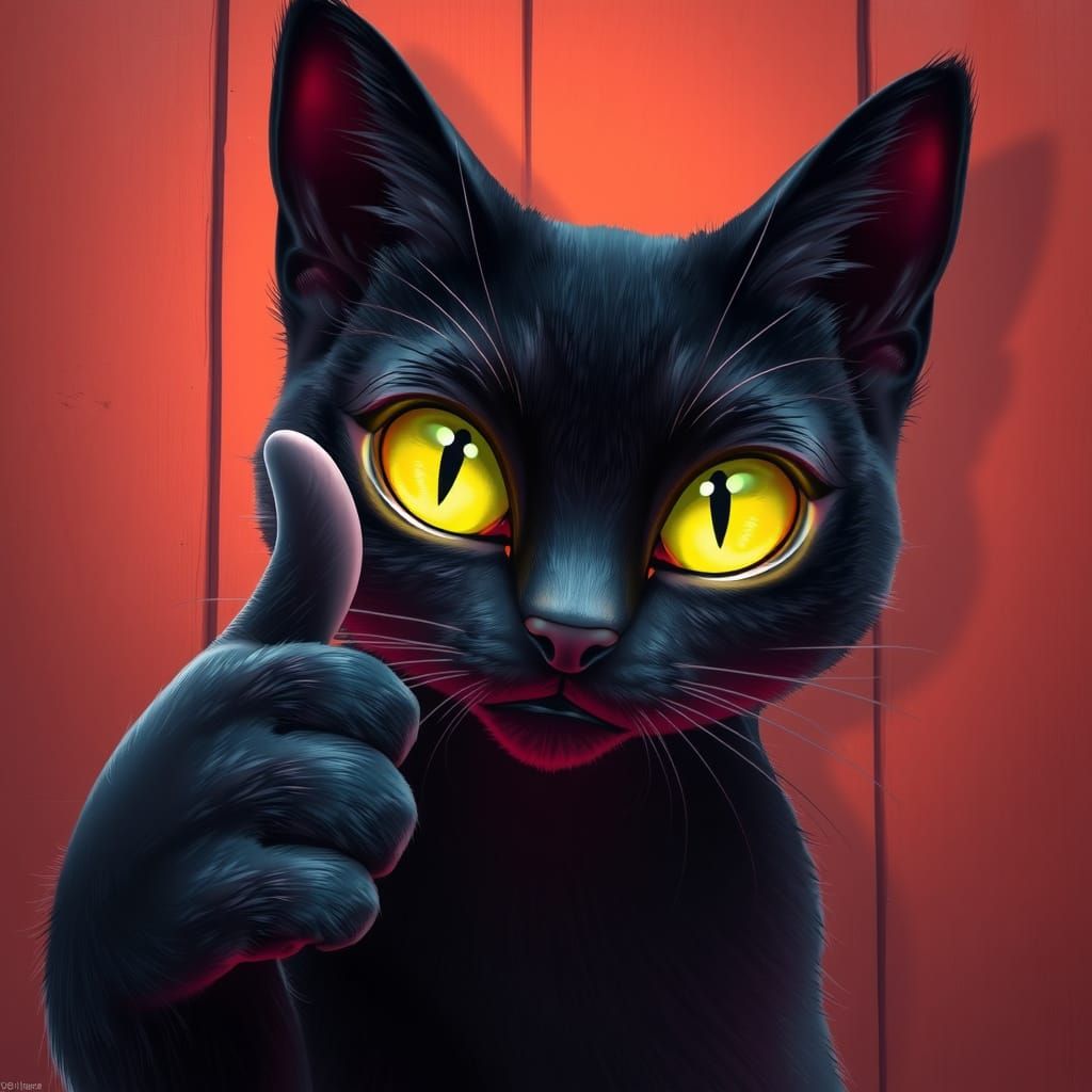 Whimsical Black Cat in Vibrant, Impasto Oil Painting Style