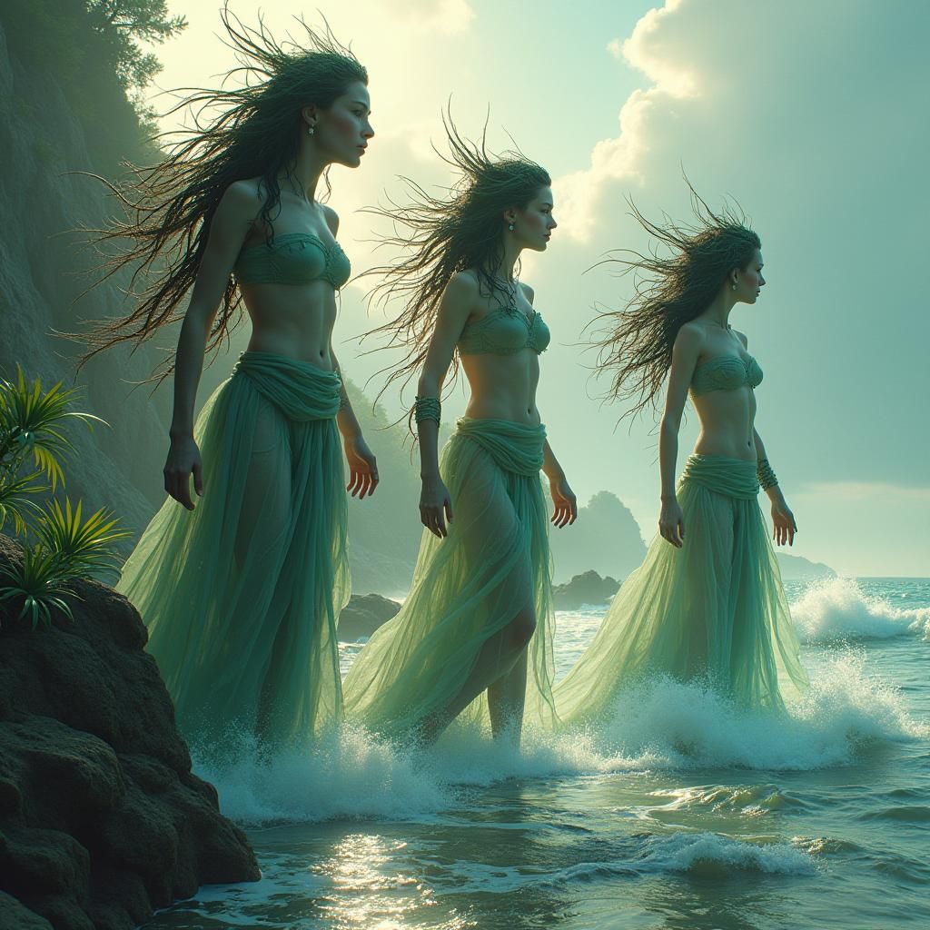 Sirens Lure Sailors: Hyperdetailed Concept Art