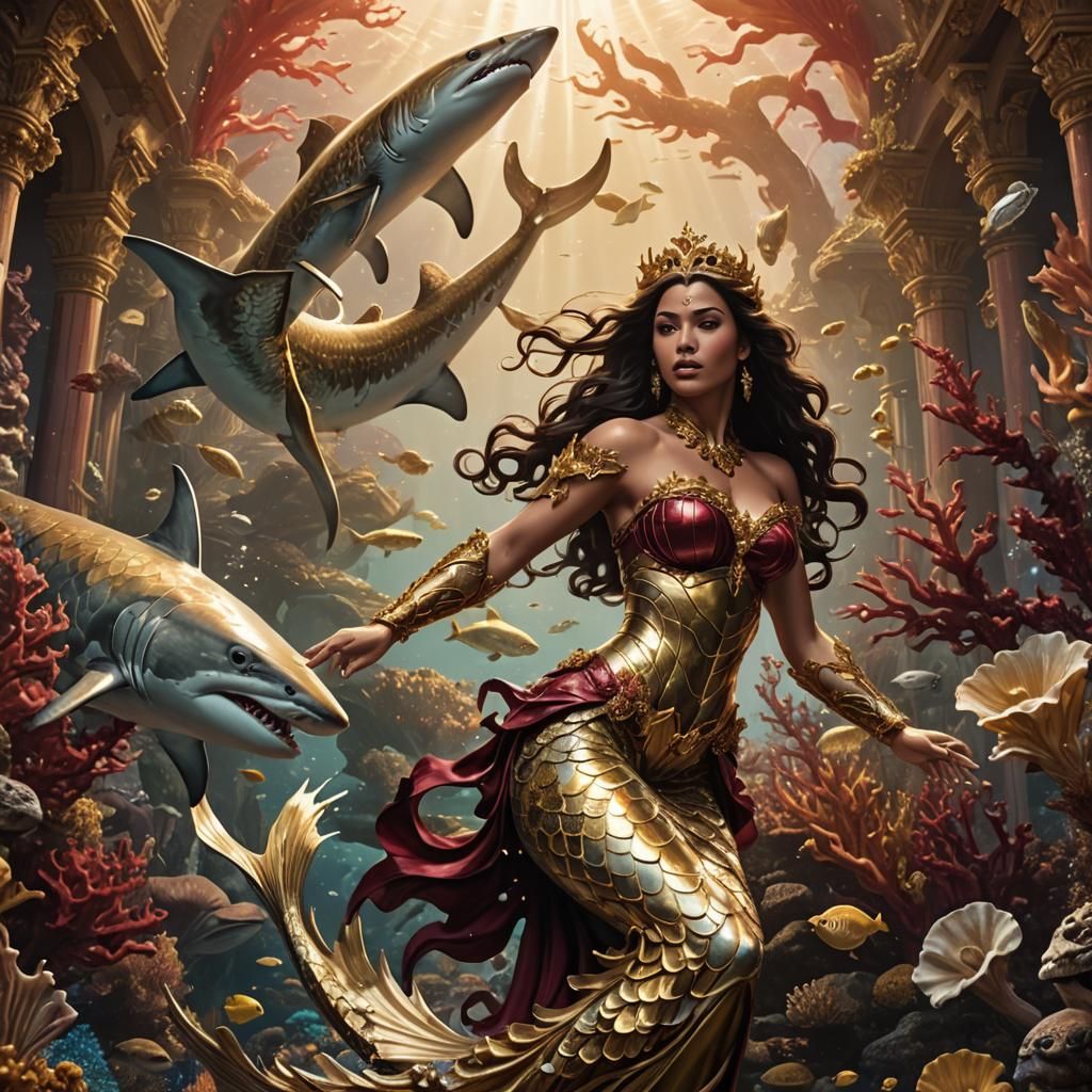 Mermaid Queen Leads Shark Army in Epic Battle