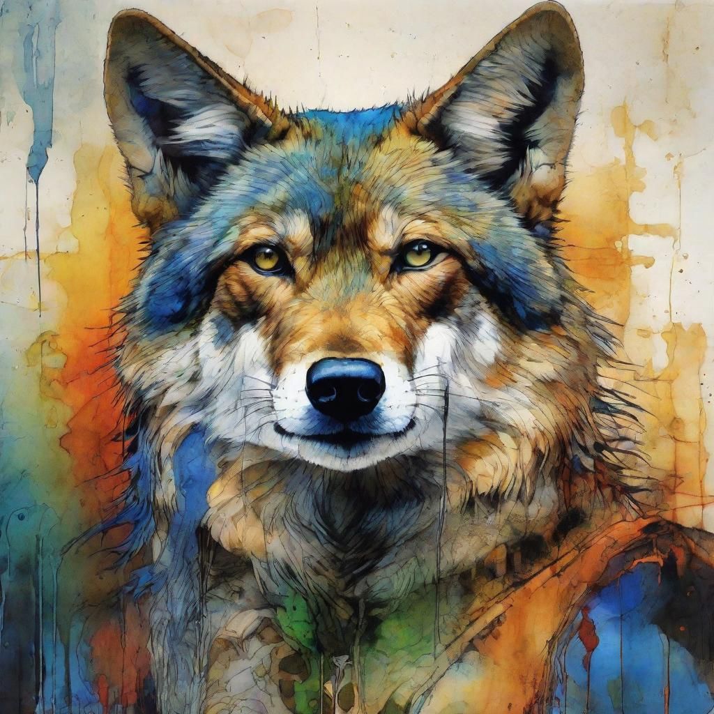 Sky Coyote in Swirling Galactic Starry Night