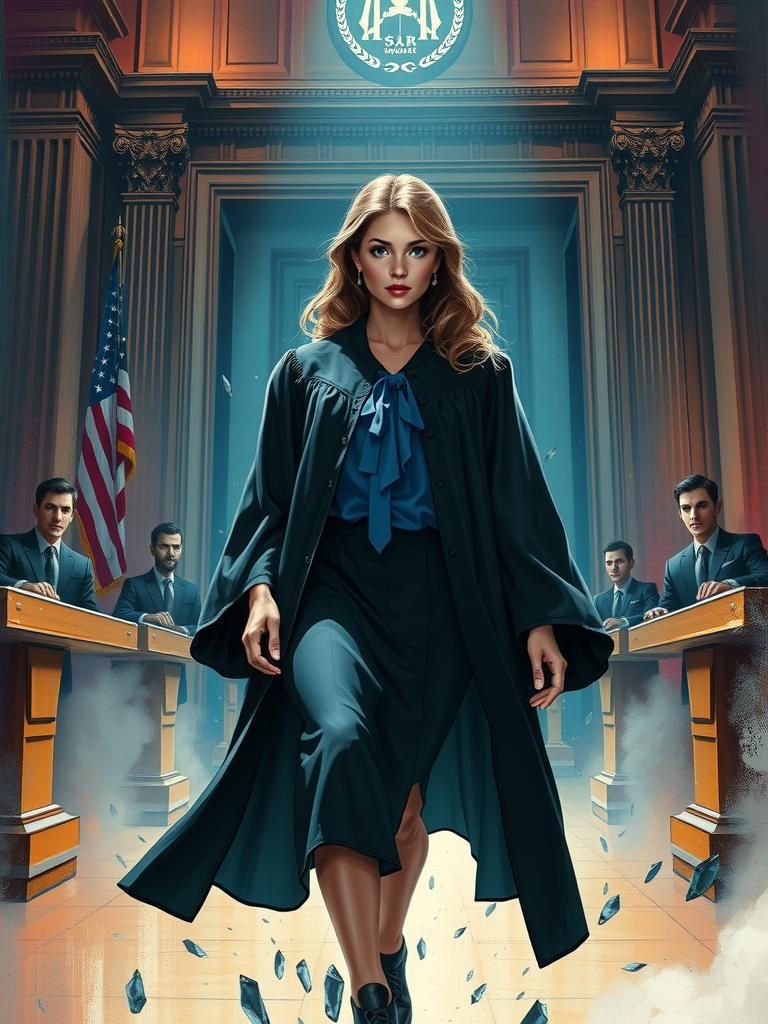 Hyperrealistic Judge in Courtroom Splash Art