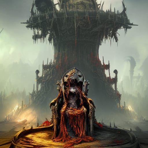 Zombie Warrior King on Skull Throne