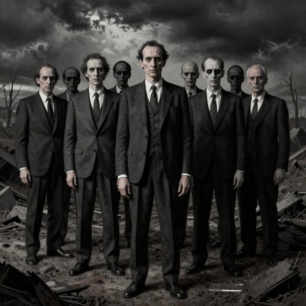 Sinister Politicians in War-Torn Landscape