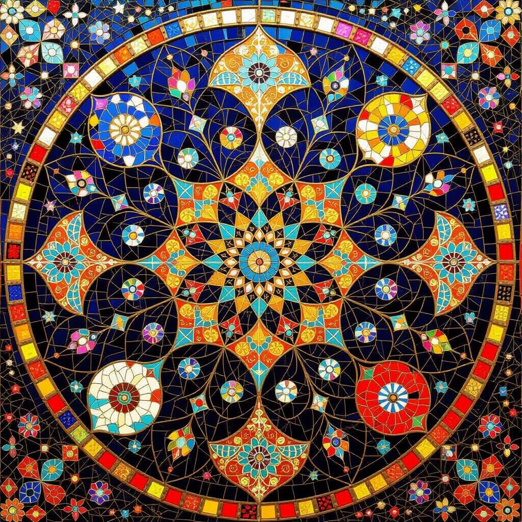 Vibrant Mosaic Artwork in Nouveau Style