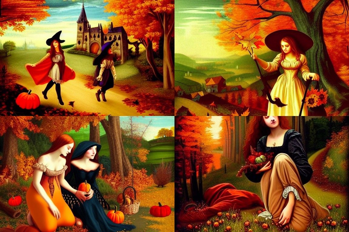 Cute Witch in Autumnal Renaissance Painting