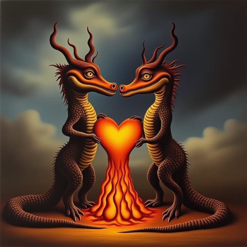 Ethereal Love Amidst Fiery Volcanic Lava