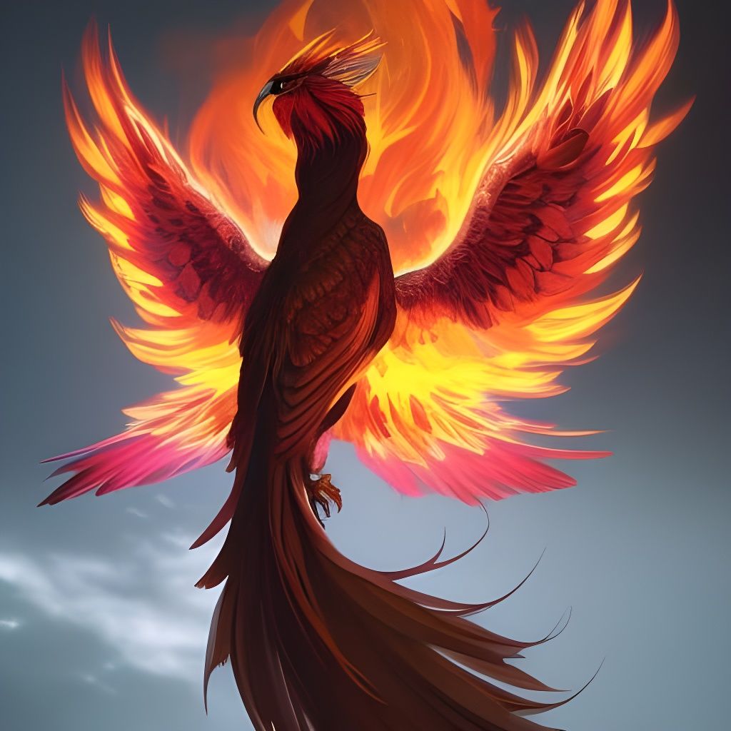 Multicolor Phoenix Rising: Detailed Fantasy Concept Art