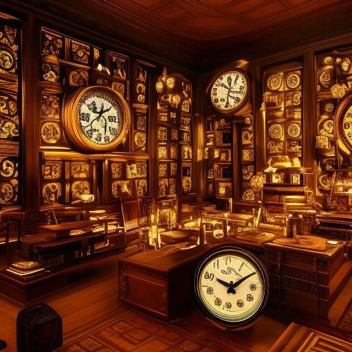 Intricate Room Full of Clocks in Photorealistic Style