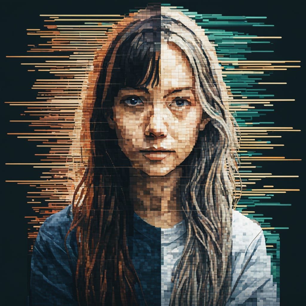 Pixel Line Portrait: A Glitch Art Creation