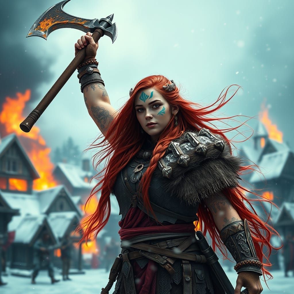 Viking Warrior Triumphs in Snowy Battle