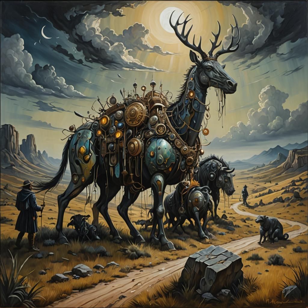 Surreal Creatures Emerging From Mist in Oil Painting Style