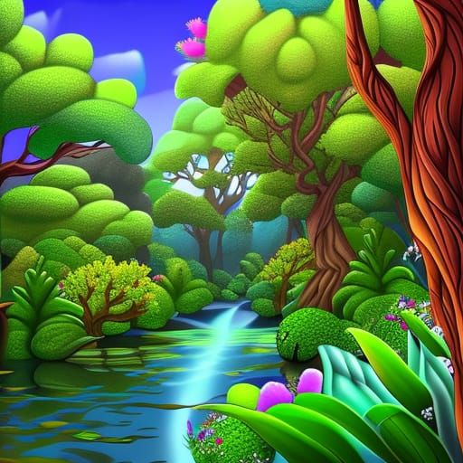 Red Model T Ford in Hyperrealistic Candyland Forest