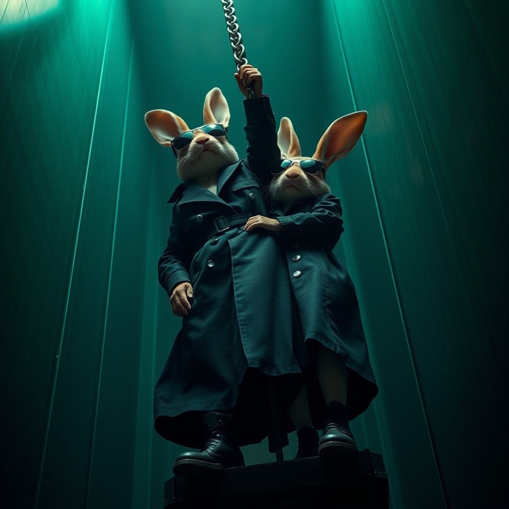 Cyberpunk Hero Bunnies in Dystopian Metropolis