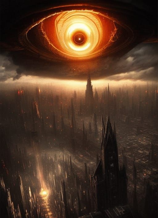 Epic Sauron Hand Over Dystopian City